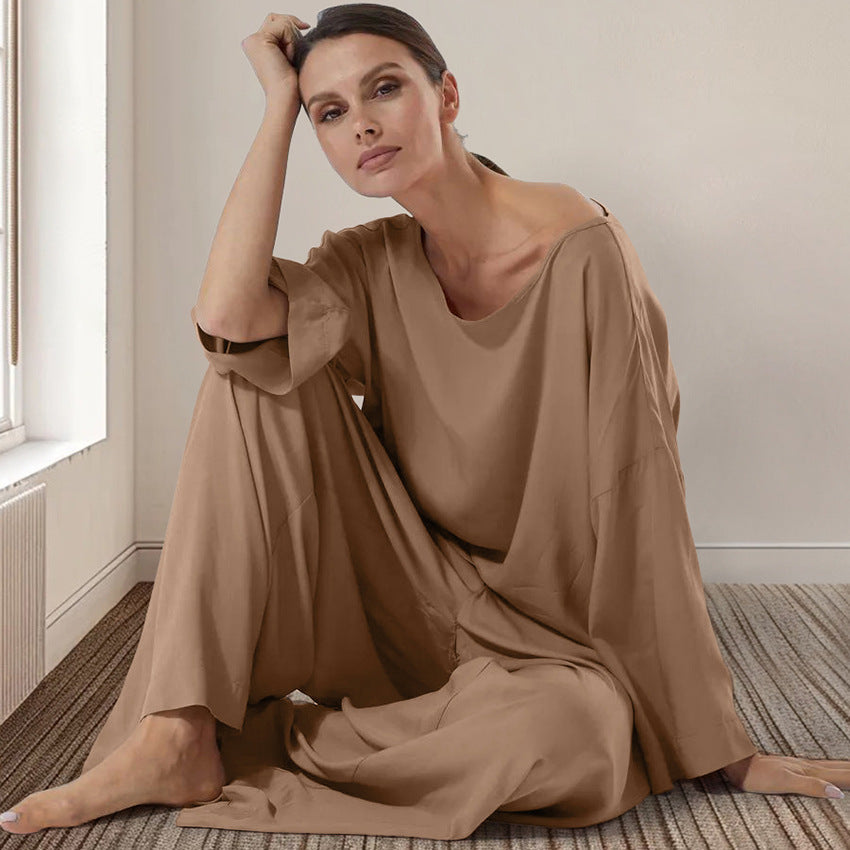 Fall Arrival Loose Casual Simple Homewear Modal Long Sleeved Trousers Women Pajamas