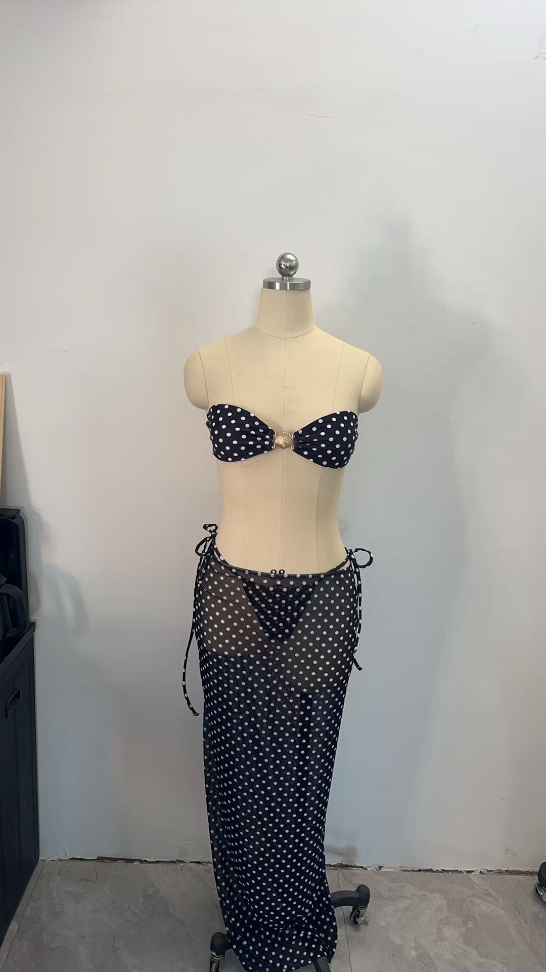Tube Top Bikini Push up Sexy Polka Dot Maxi Dress Three Piece Bikini Swimsuit Women Bella Mia