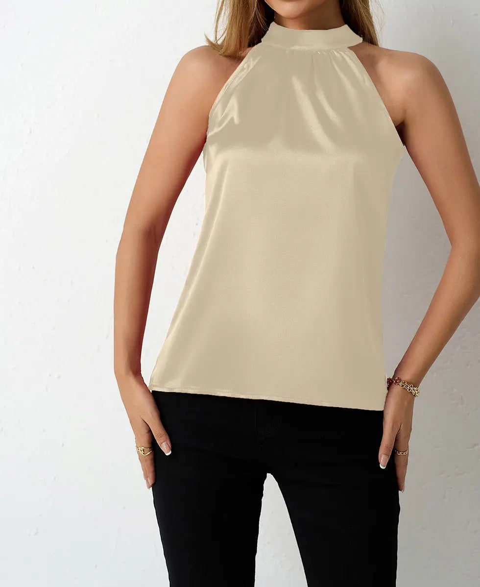 Women' Summer Satin Vest Women off Shoulder Halter Satin Top Bella Mia
