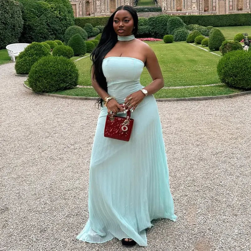 Women Clothing Summer Elegant Halter Tube Top Green Dress Cocktail Maxi Dress Bella Mia