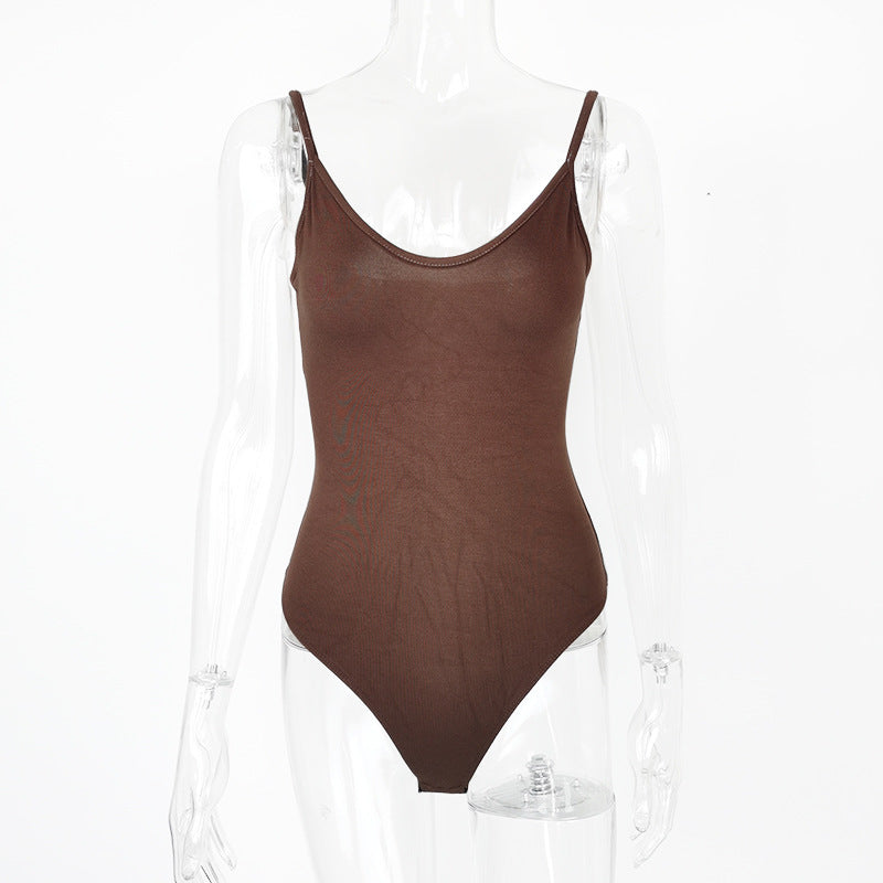 Sexy Tight T Shaped Bottoming Women Clothing Summer Backless V neck Strap Bodysuit Bodysuit