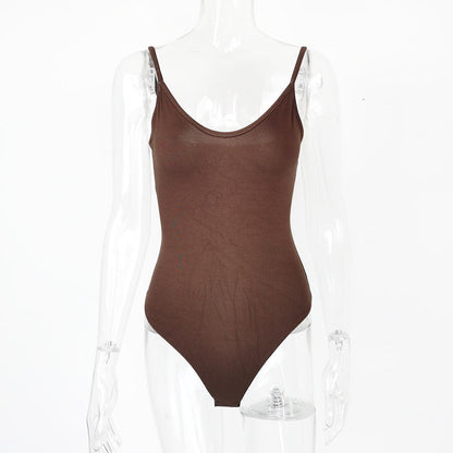 Sexy Tight T Shaped Bottoming Women Clothing Summer Backless V neck Strap Bodysuit Bodysuit