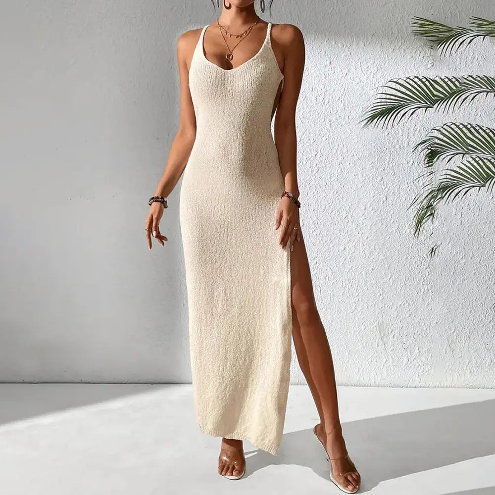 Sexy Hollow Out Cutout Sexy Slim Fit See through Split Suspender Dress Knitted Beach Dress Women Bella Mia