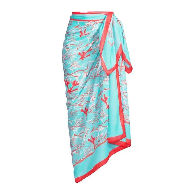 Bikini Halter Sexy Print Gauze Skirt Split Swimsuit Three Piece Set Bella Mia