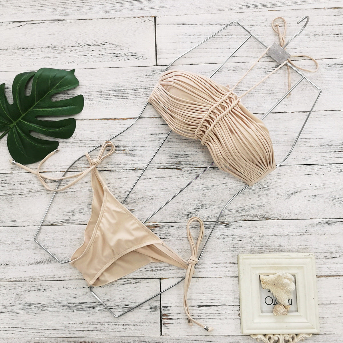 Solid Color Tube Top Strap Pleating Bikini Sexy Split Swimsuit Women Bella Mia