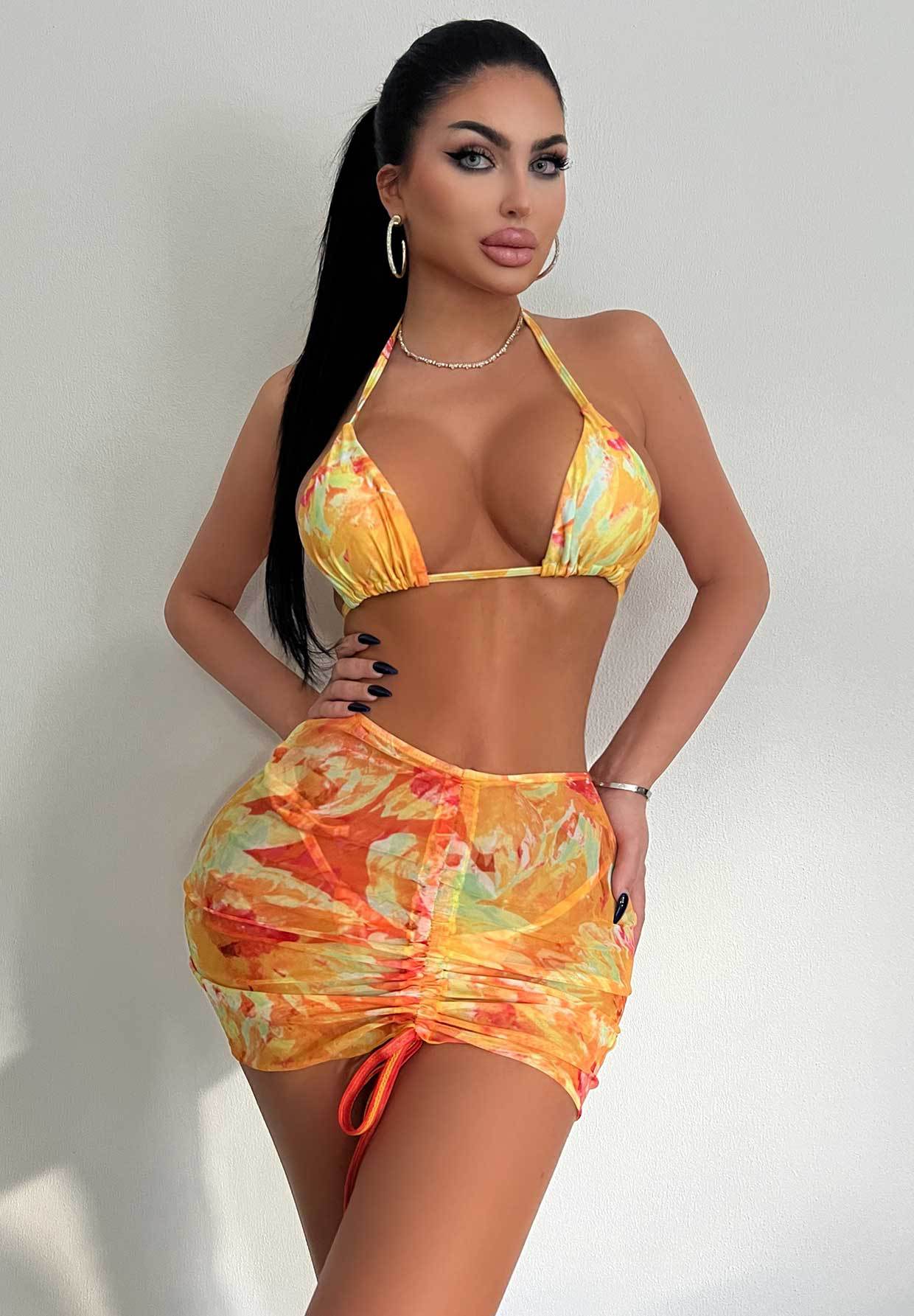 Swimsuit Three Piece Set Printed Sexy Lace Up Bikini Hip Skirt Bikini Swimsuit Bella Mia