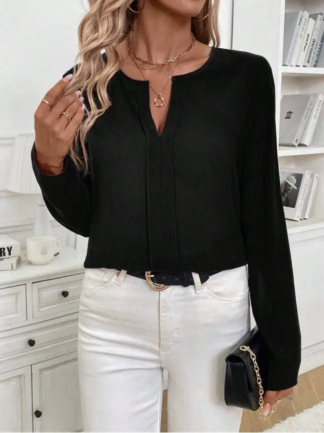 Elegant Satin Blouse For Women Spring Fall Loose Fit V Neck Long Sleeve Bella Mia