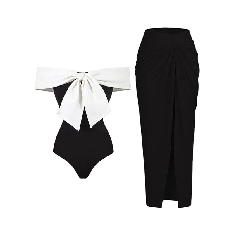 Solid Color Sexy Bandeau One Shoulder Sunscreen Beach Dress One Piece Ladies Two Piece Set Swimsuit Bella Mia