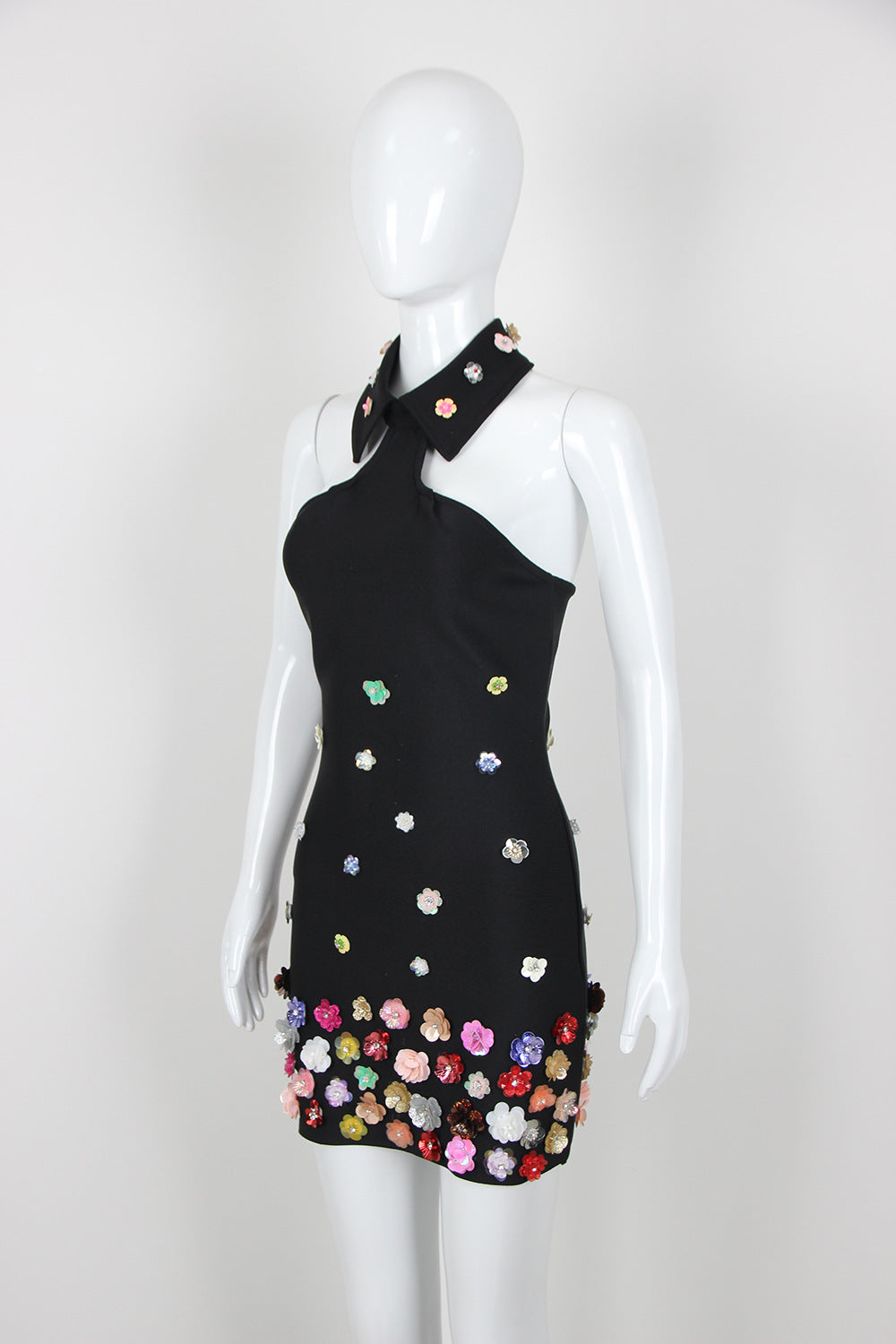 Spring Sexy Handmade Floral Halter Bandage One Piece Dress Short Bandage Dress for Women