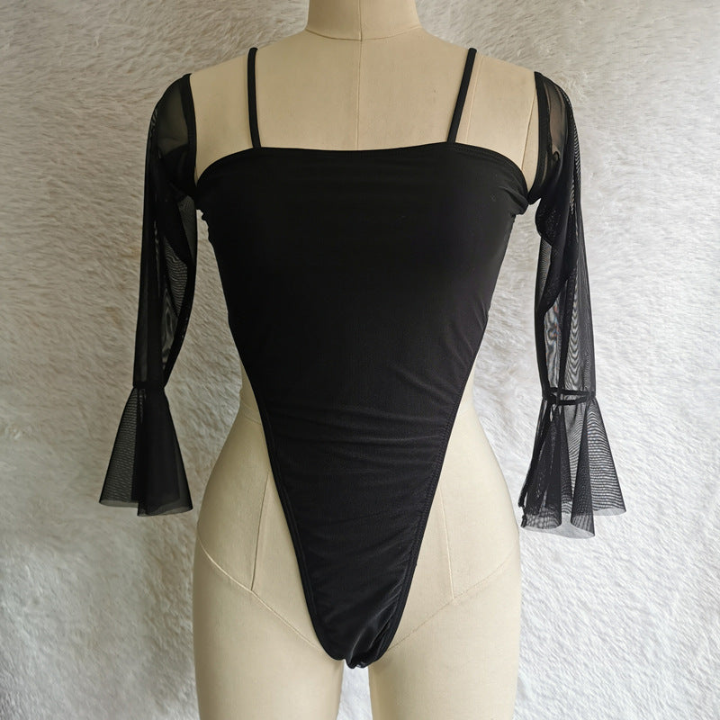 Leopard Print Mesh One-Piece Swimsuit Sleeved Swimwear New Sexy Bikini Bella Mia