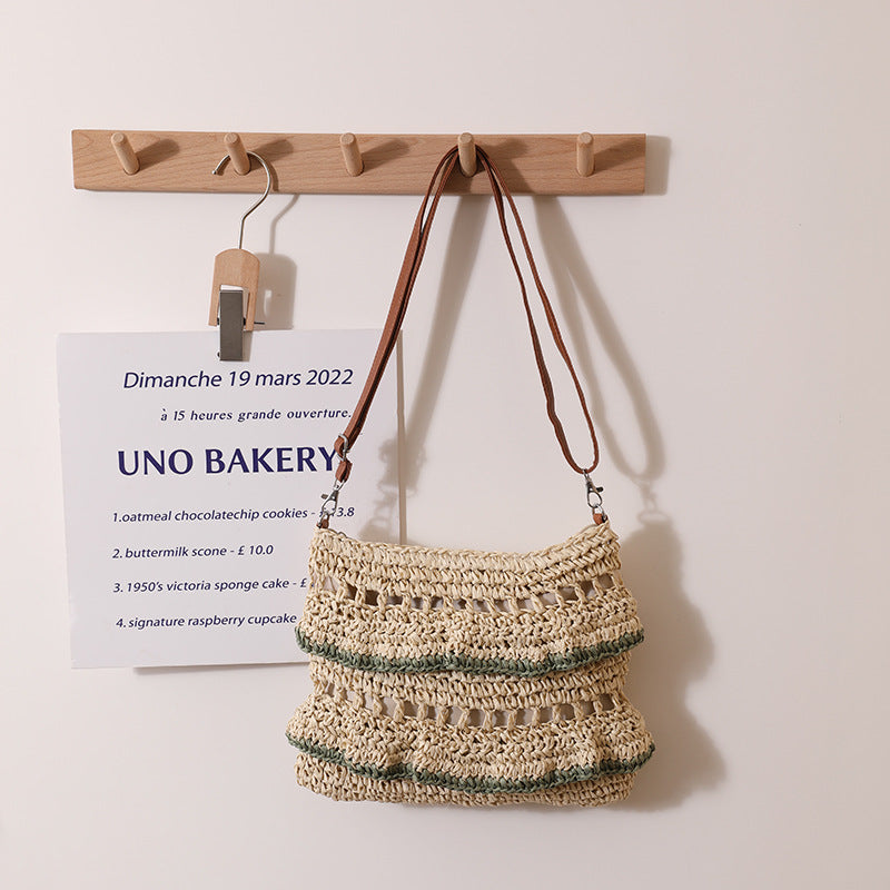Crossbody Lace Straw Bag Ruffled Summer Color Straw Bag Woven Bag Seaside Beach Vacation Bag Bella Mia
