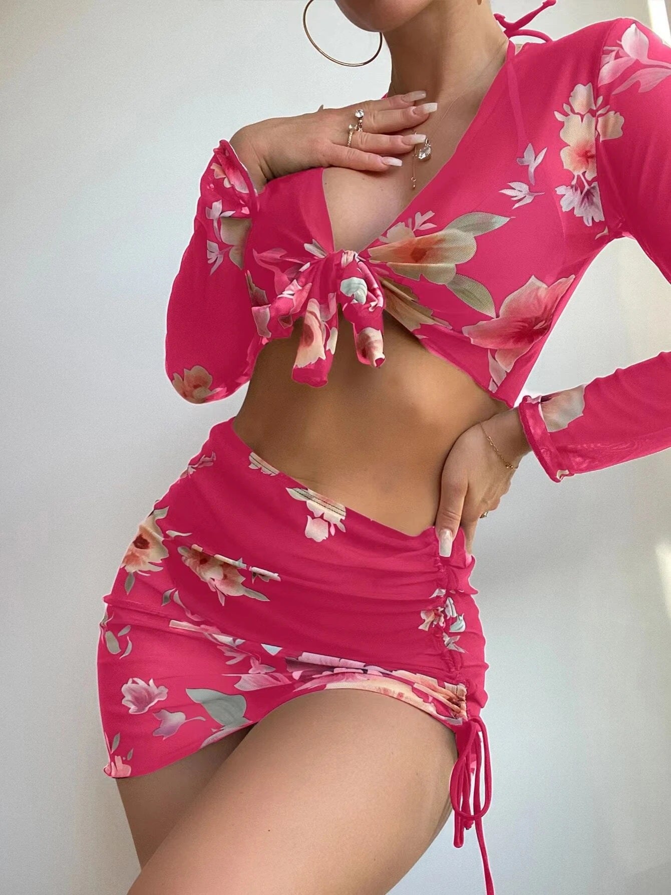 Swimsuit Women Split Three Or Four Piece Suit Printed Drawstring Lace Long Sleeve Internet Celebrity Suit Bella Mia
