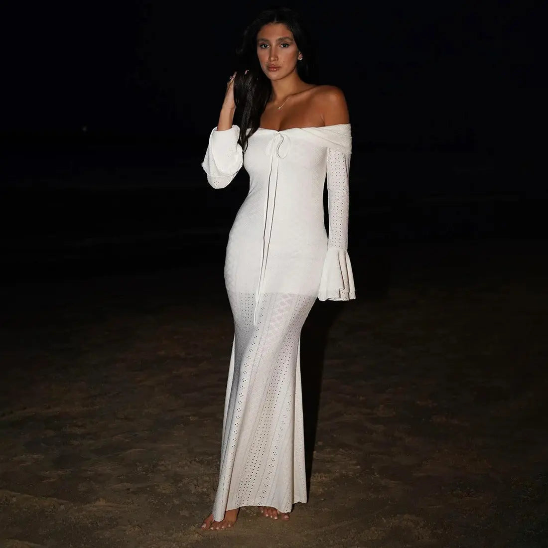 Summer Women Clothing Elegant Slim Sexy off Neck Flared Sleeves Dress Bella Mia