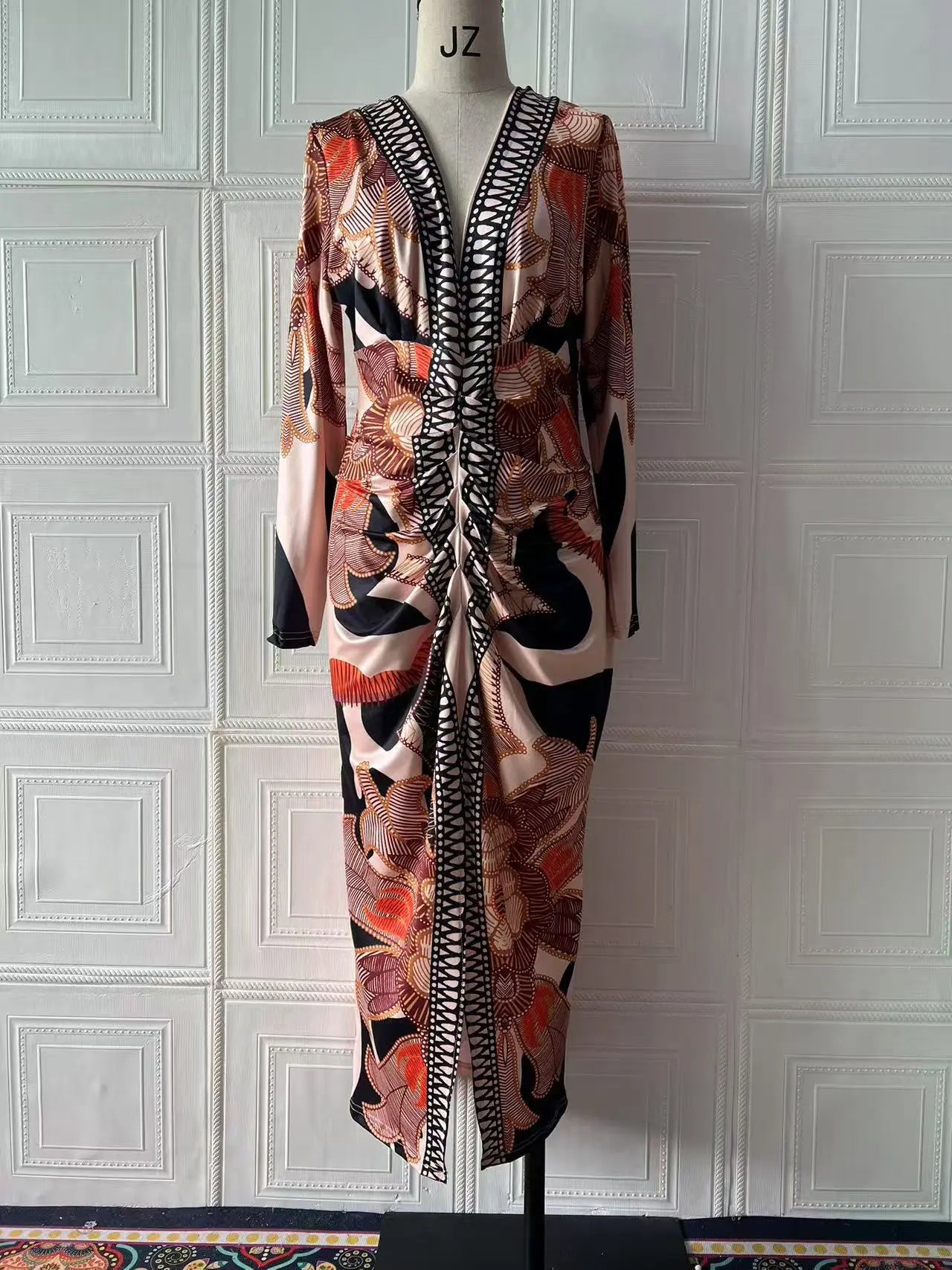 Spring Women Wear Short Sleeve V neck Slim Print Dress Bella Mia