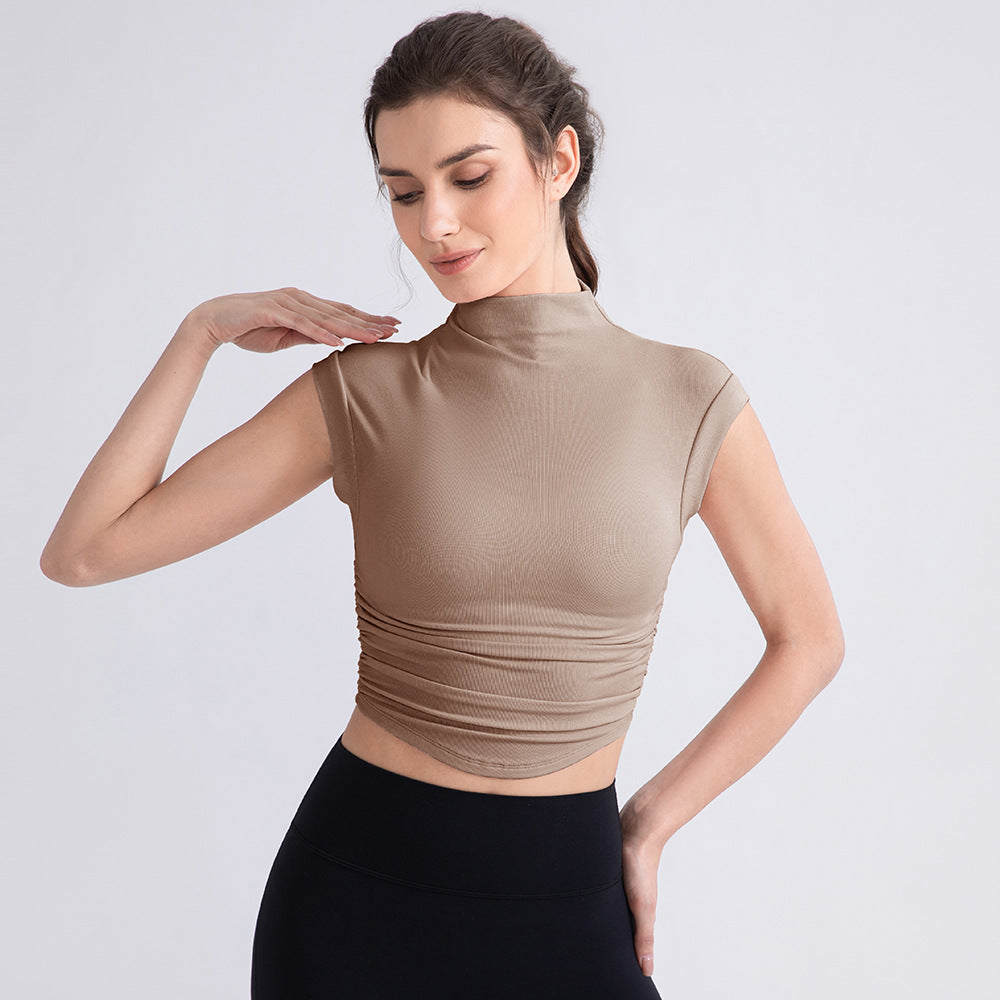 Irregular Asymmetric Half Turtleneck Sleeveless Yoga T shirt Women Breathable Exercise Vest Short Workout Running Top Bella Mia