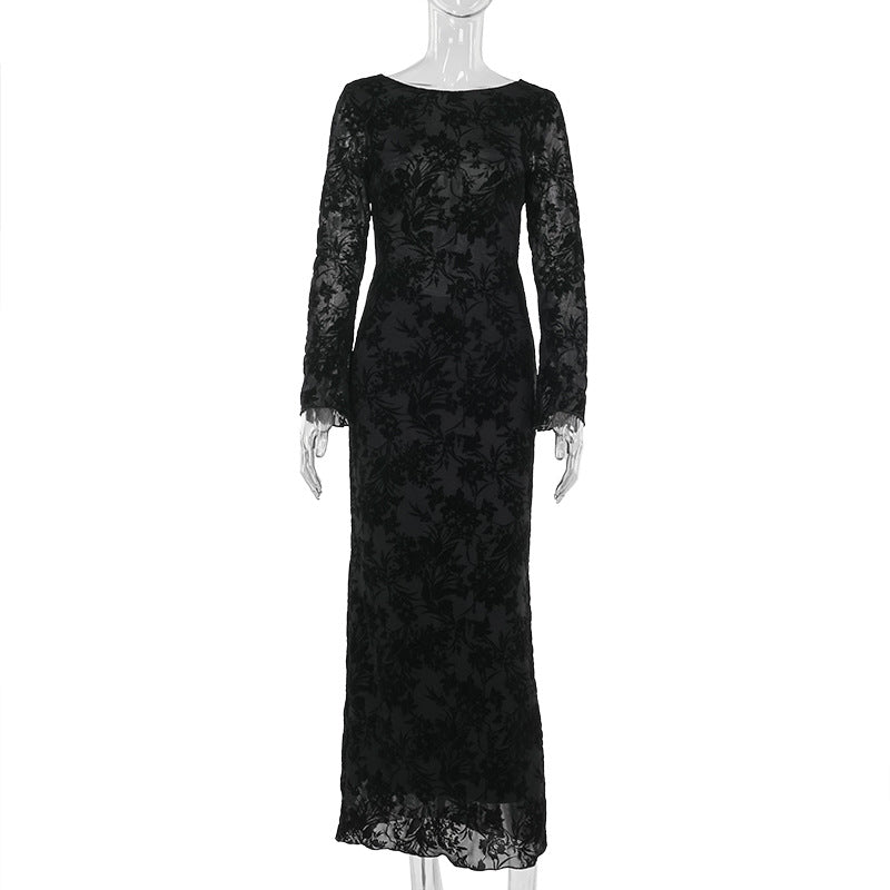 Sexy Backless Long Sleeves Printed Dress Women Autumn Graceful Fashionable Dress Bella Mia