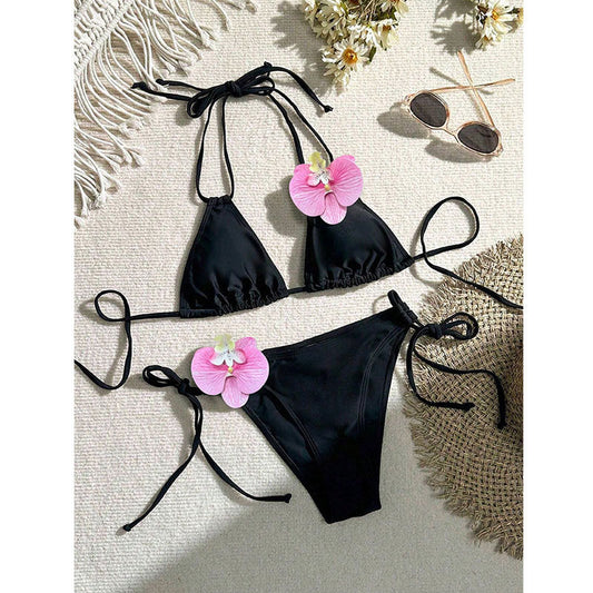 Bikini Bikini Lady Sexy Lace up Three Point Floral Split Swimsuit Bella Mia