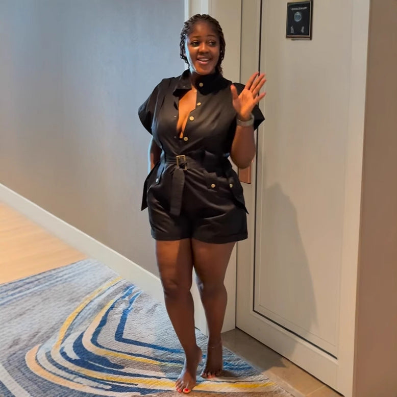 Women Office Casual Loose Cargo Sleeveless Romper Bella Mia