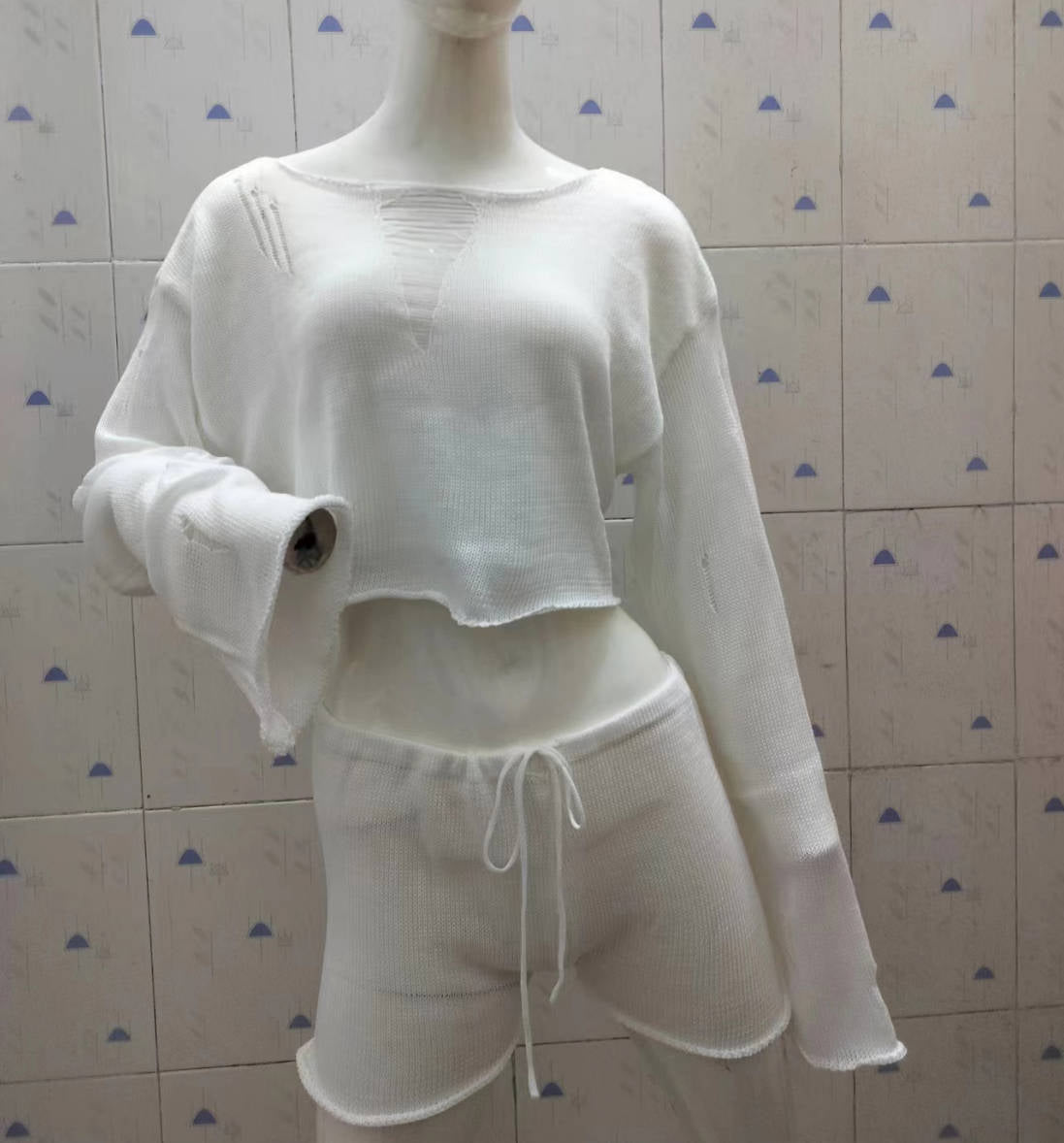 Knitted Two Piece Women Spring Summer Seaside Vacation Sun Protection Short Top Sexy Shorts Suit Bella Mia