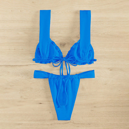 Sexy Solid Color Swimsuit Women Beach Vacation Bikini Two Piece Set Swimsuit