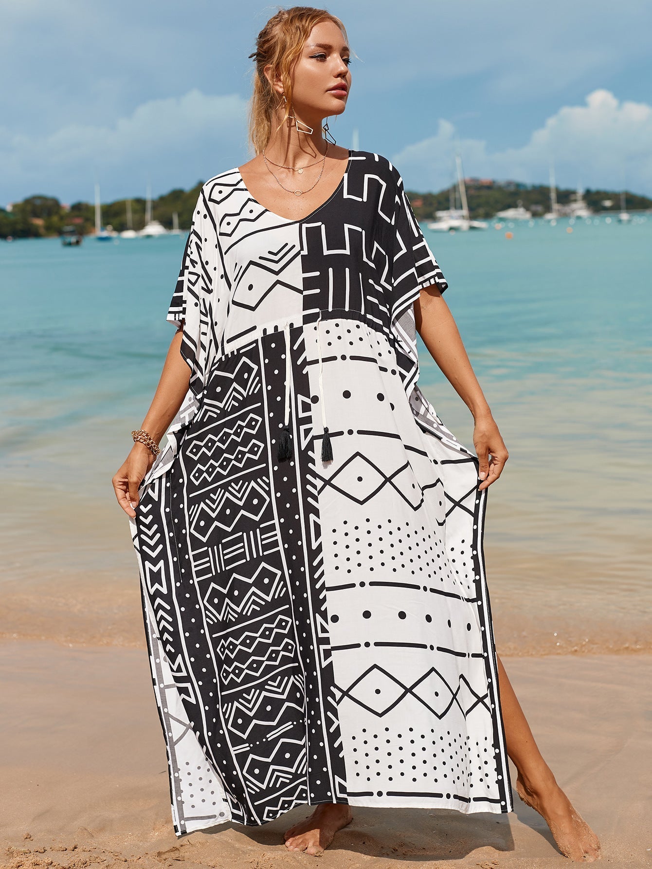 Printed Pull Belt Robe Vacation Casual Beach Bikini Cover Bella Mia