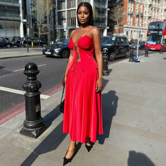 Women Summer Sexy Bandage Sling Top High Waist Skirt Two Piece Sets Polyester Bella Mia