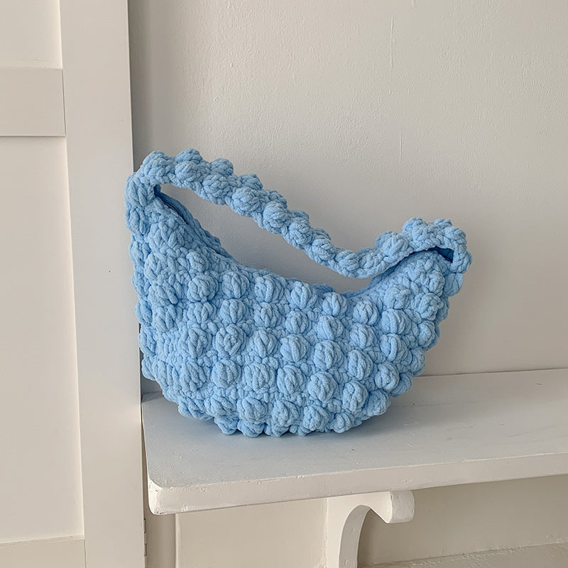 Cute Portable Beanie Straw Bag Handmade Crocheted Solid Color Hand Carrying Woven Bag Women Seaside Vacation Beach Bag Bella Mia
