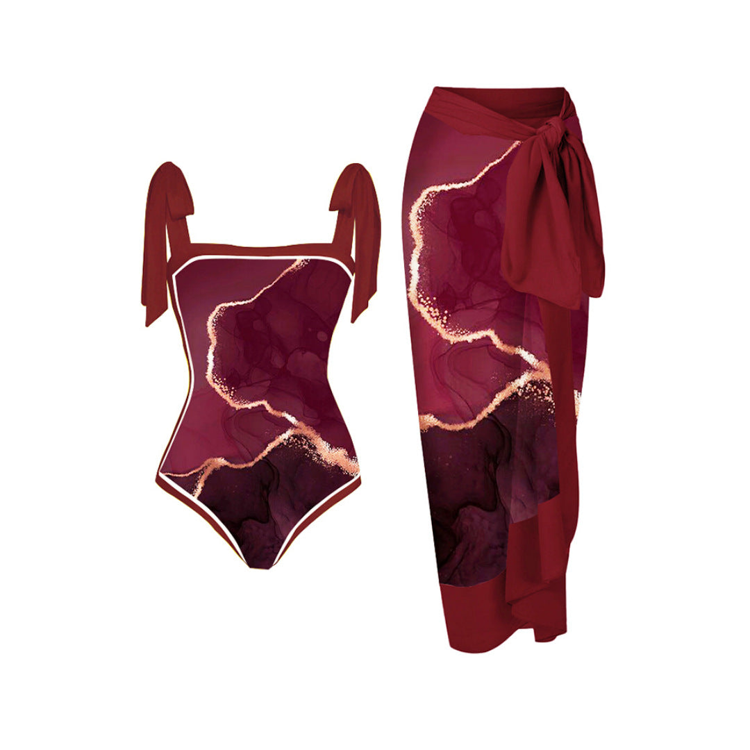 Customized Printed Two-Piece One-Piece Swimsuit Conservative Cover Hip Skirt Swimsuit Bella Mia