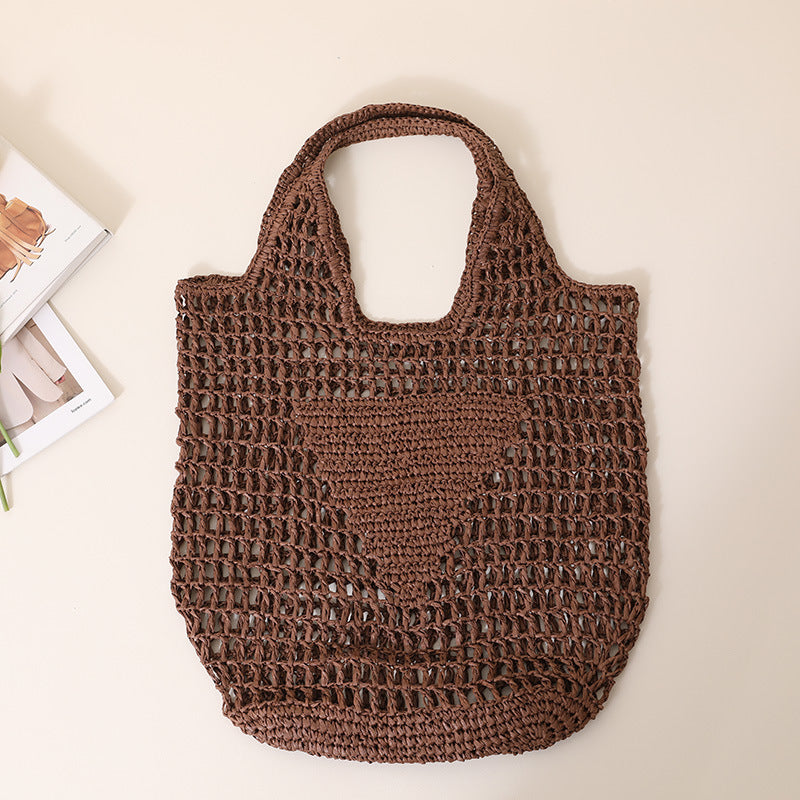 Large Capacity Hollow Out Cutout Straw Bag Fresh Candy Color One Shoulder Tote Woven Bag Portable Women Beach Bag Bella Mia
