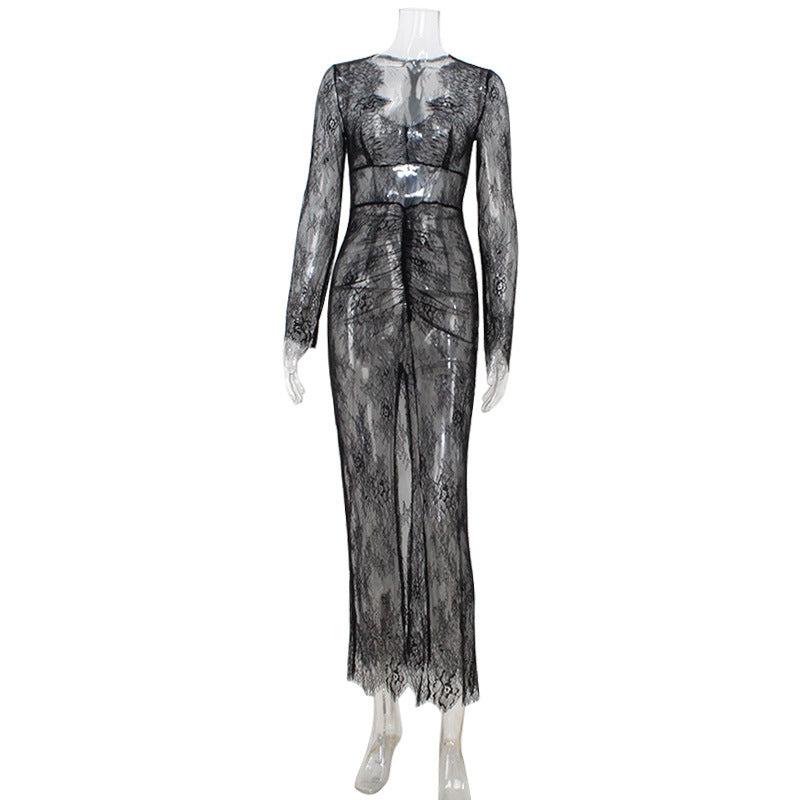 Women Clothing Lace See through Sexy Mature Adult Lady like Woman V neck Slim Fit Hip Dress Women Bella Mia