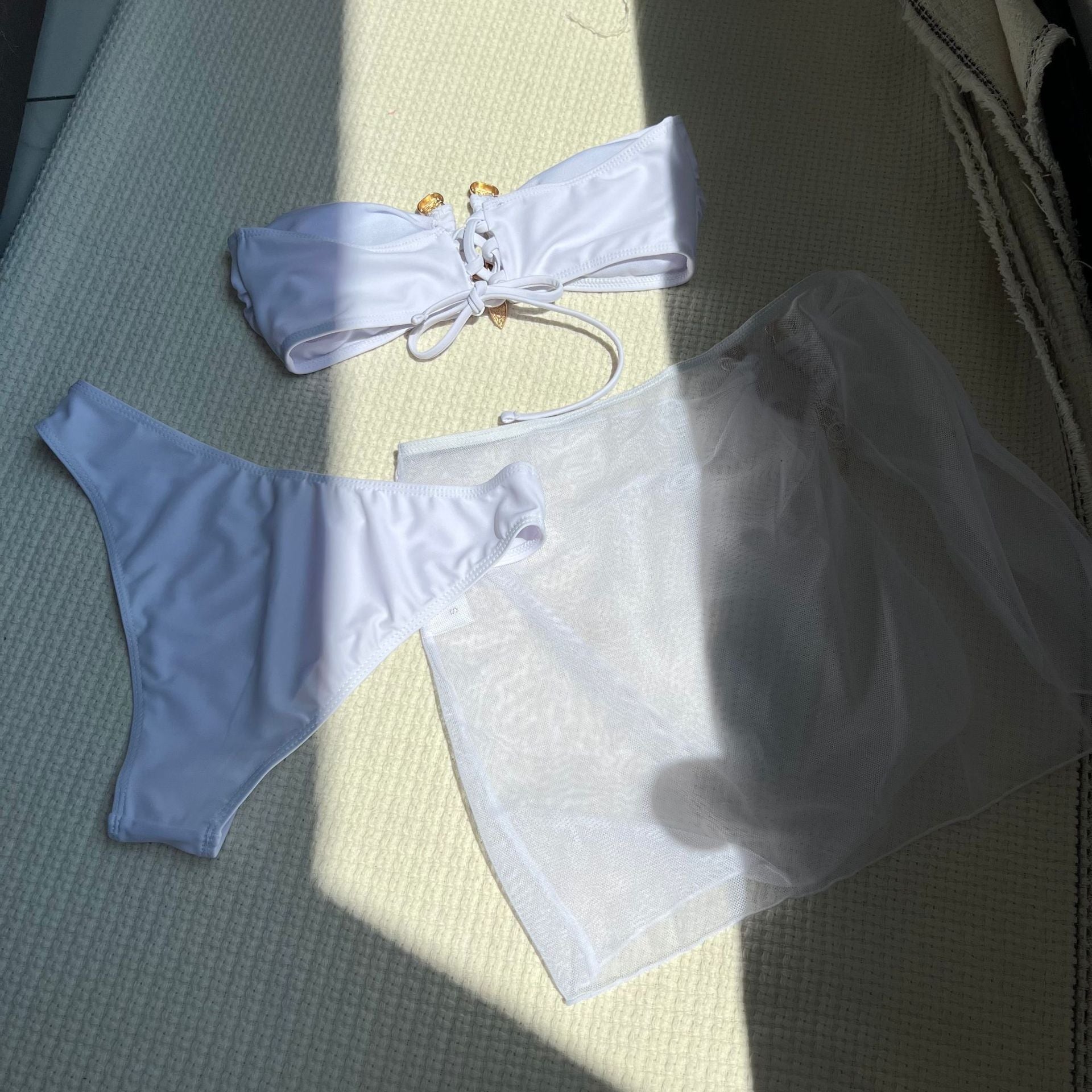 Sexy Solid Color Tube Top Three Piece Mesh Swimwear Swimsuit Bikini Bikini Bella Mia