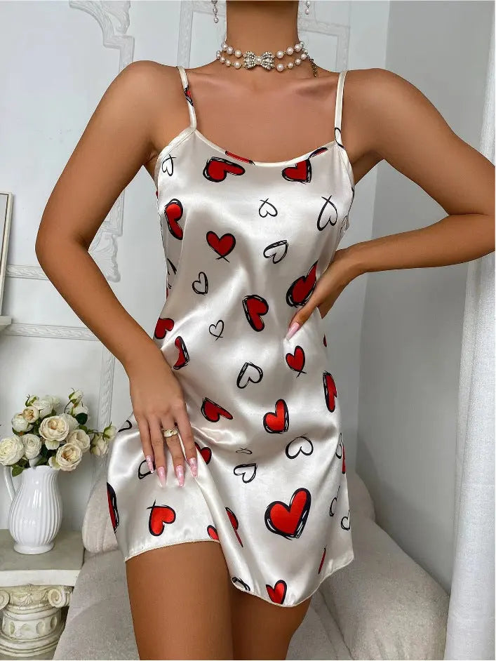 Women Ice Silk Backless Nightdress Strap Sleepwear Floral Print Short Satin Bella Mia