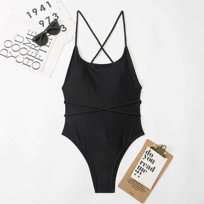 Sexy One Piece Nylon Multicolor Bikini Solid Color Tied Open Back Swimsuit Swimsuit Bella Mia