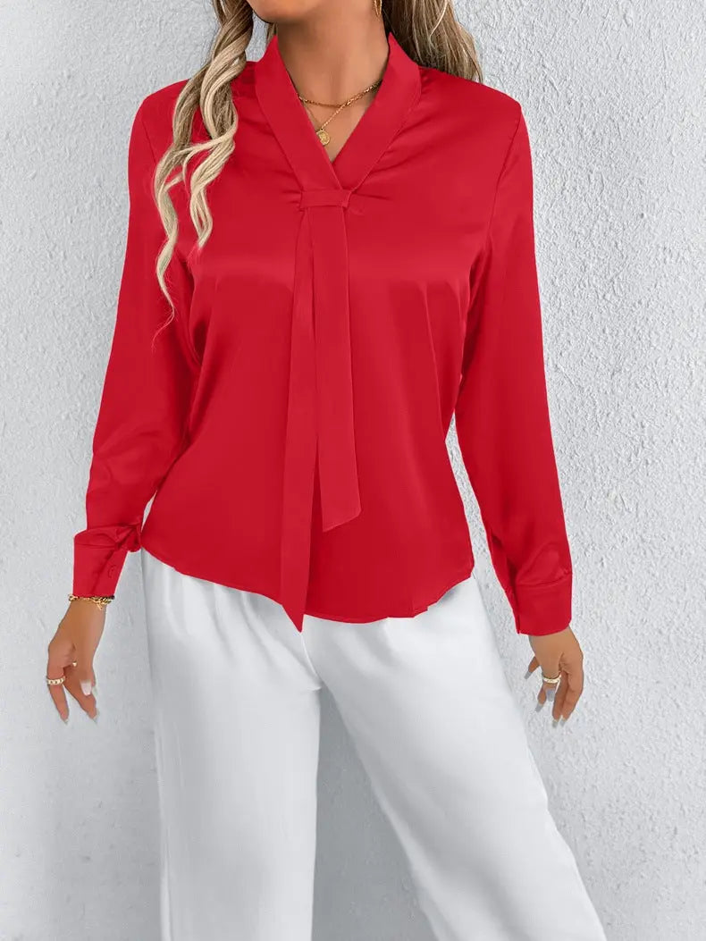 Women Summer Satin Shirt White Women Long Sleeve Satin Top Shirt Bella Mia