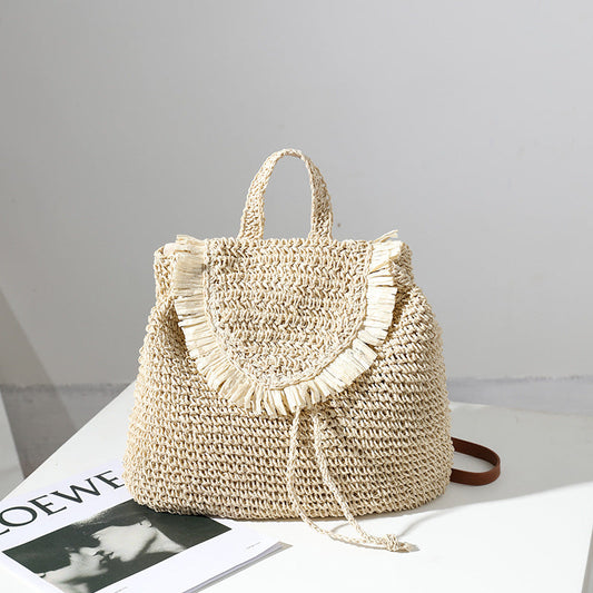 Backpack Straw Bag Mori Casual Tassel Straw Bag Woven Bag Women Same Seaside Vacation Beach Bag Bella Mia