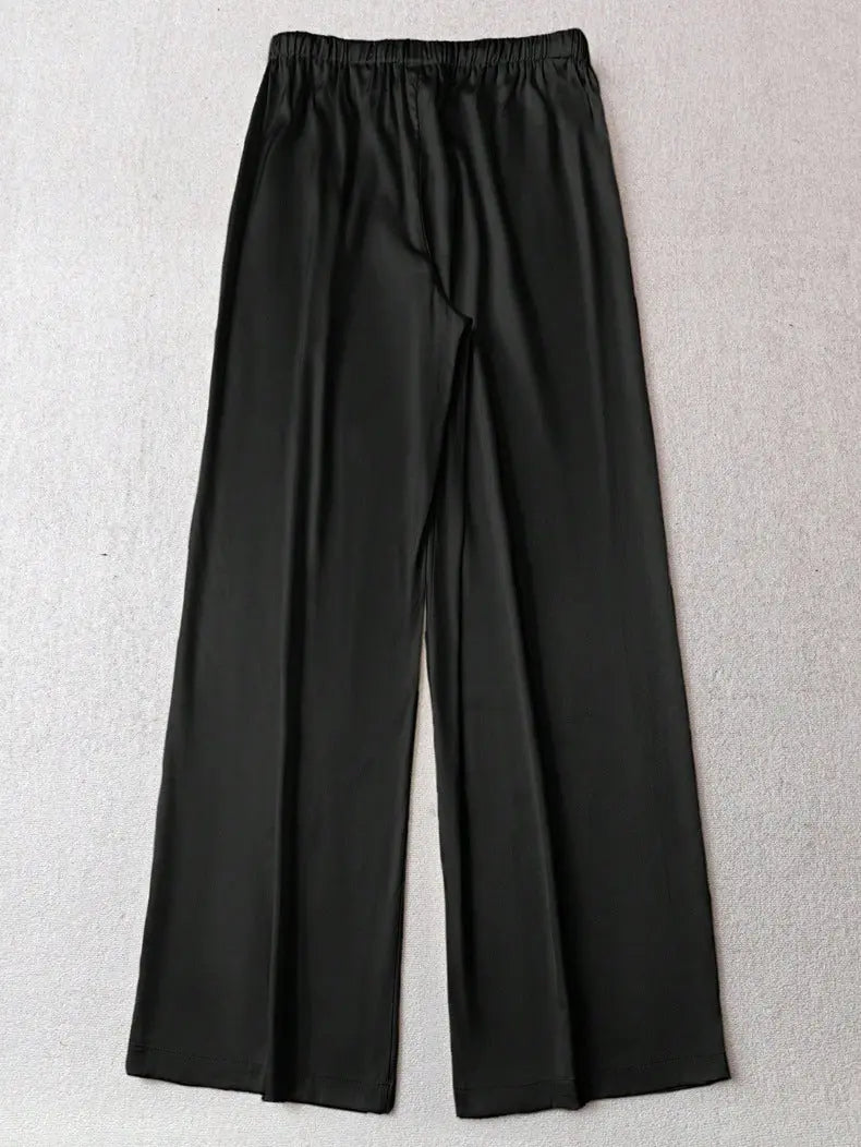 Women Wear Autumn Winter Loose Satin Casual Pants Black Satin Wide Leg Pants Bella Mia