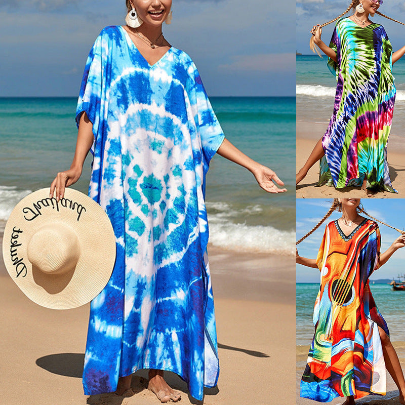 Women Clothing Summer Loose Robe Seaside Vacation Sun Protection Shirt Beach Dress Bella Mia