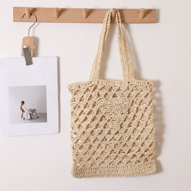 One Shoulder Straw Bag Casual Hollow Out Cutout out Woven Bag Vacation Beach Bag Women Bag Bella Mia