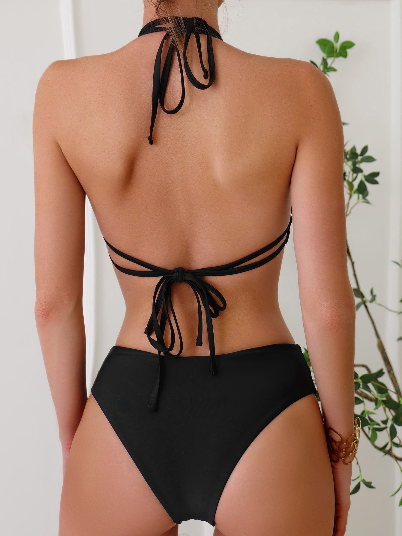 Bikini Solid Color Tied Backless Sexy Bikini Split Swimsuit Swimwear Bella Mia