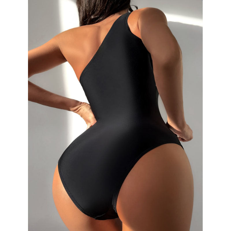 One Shoulder Color Block Jumpsuit Women Cover Belly Conservative Bikini Beach Spring Swimsuit Bella Mia