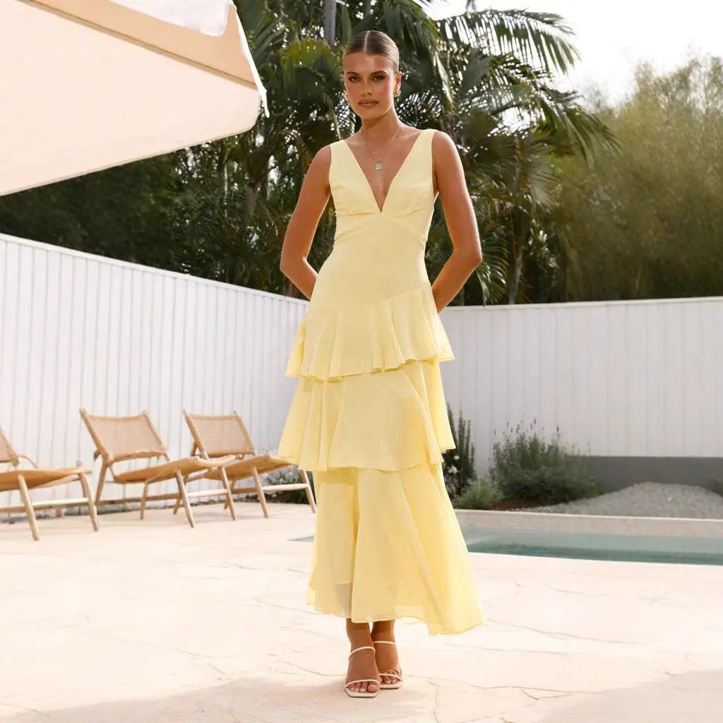 Sexy Internet Summer French Tiered Dress Children Elegance Sleeveless V neck Dress Bella Mia