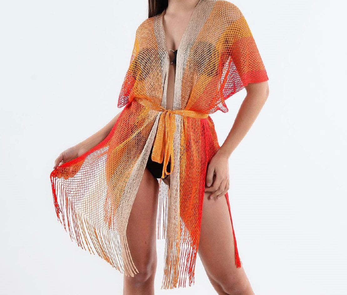 Summer Beach Sun Protection Shirt Lace up Cutout Tassel Sexy Slit Beach Cover Up Knitted Cardigan Shawl Crochet hook Crochet hook Crochet hook Bella Mia