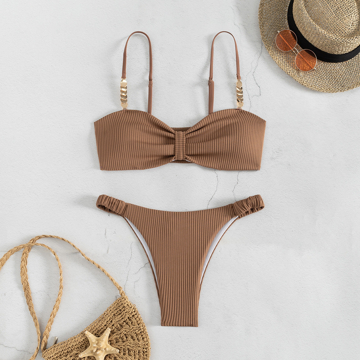 Solid Color Tube Top Hollow Out Cutout Beach Bikini Triangle Split Beach Swimsuit Swimsuit Bella Mia