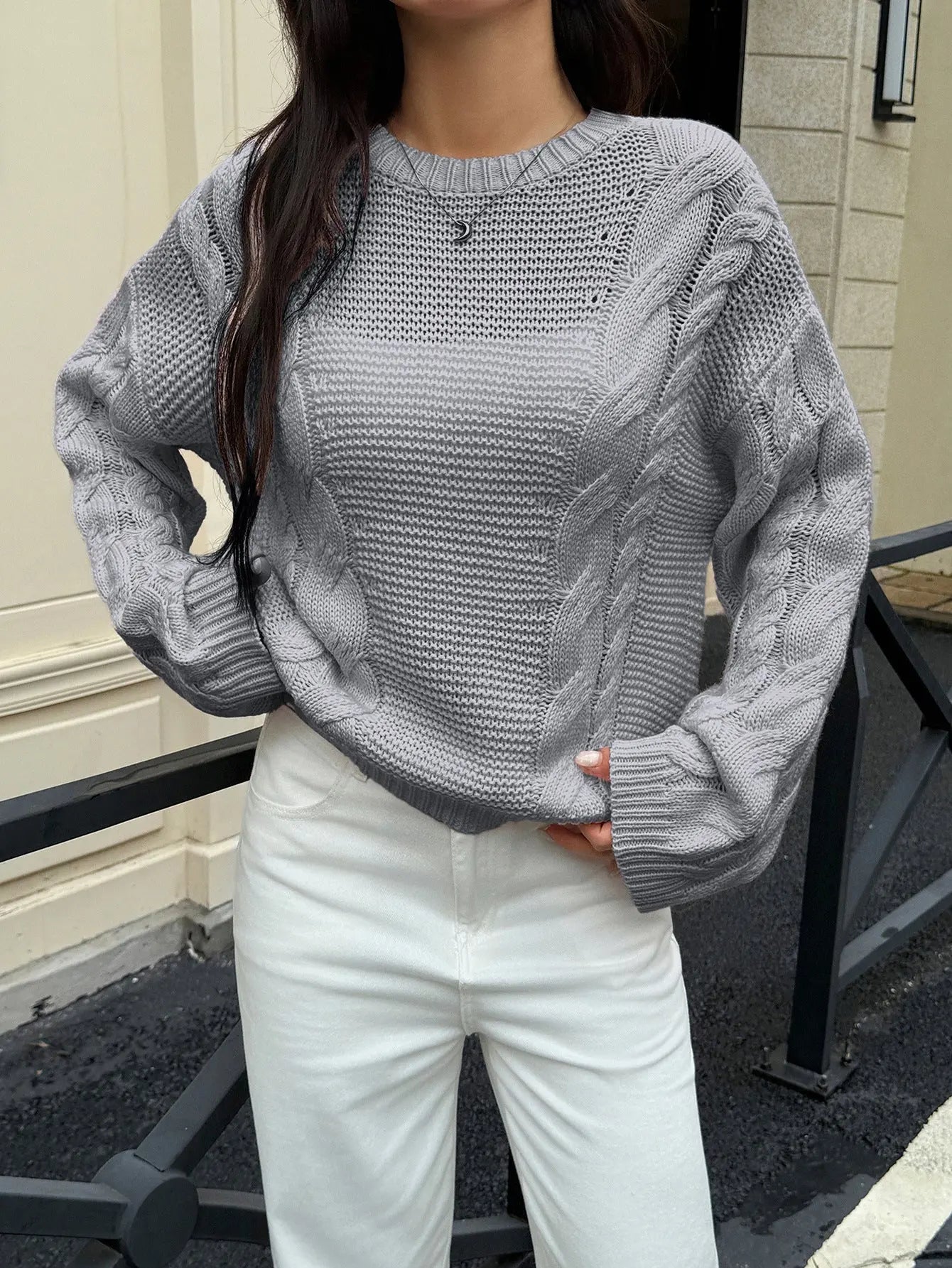 Casual Solid Color Long Sleeve Crew Neck Sweater For Women Fall Winter Bella Mia