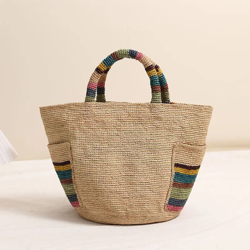 High Grade Raffia Portable Straw Weaved Bag Color Outer Pocket Straw Bag Woven Bag Women Seaside Vacation Beach Bag Bella Mia