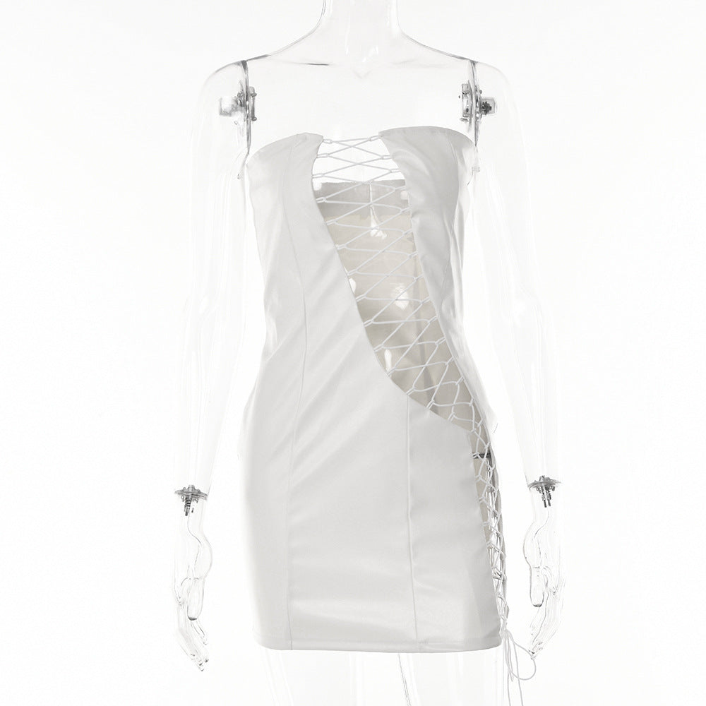 Women Clothing Summer Sexy Tube Top Lace up Waist Controlled Hip Women Dress Bella Mia