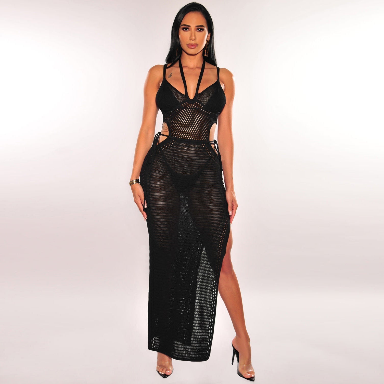 Sexy Women Clothing Ladies Halter Cropped Outfit Spaghetti Straps Knitted Dress Backless Beach Knitted Dress Bella Mia