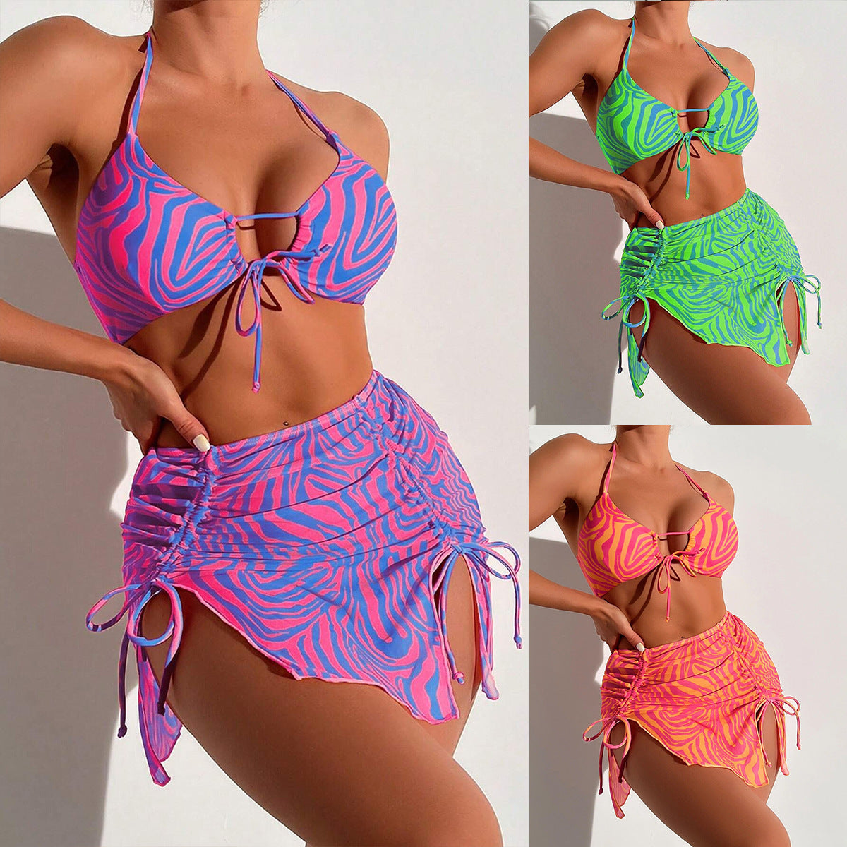 Swimsuit Women Striped Split Three Piece Printed Bikini Bikini Swimsuit Bella Mia