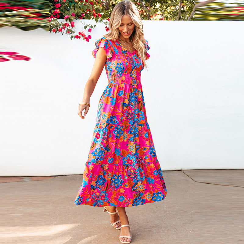 Summer Fresh Sweet Vacation for Women Floral Print Sleeveless Dress for Women Bella Mia