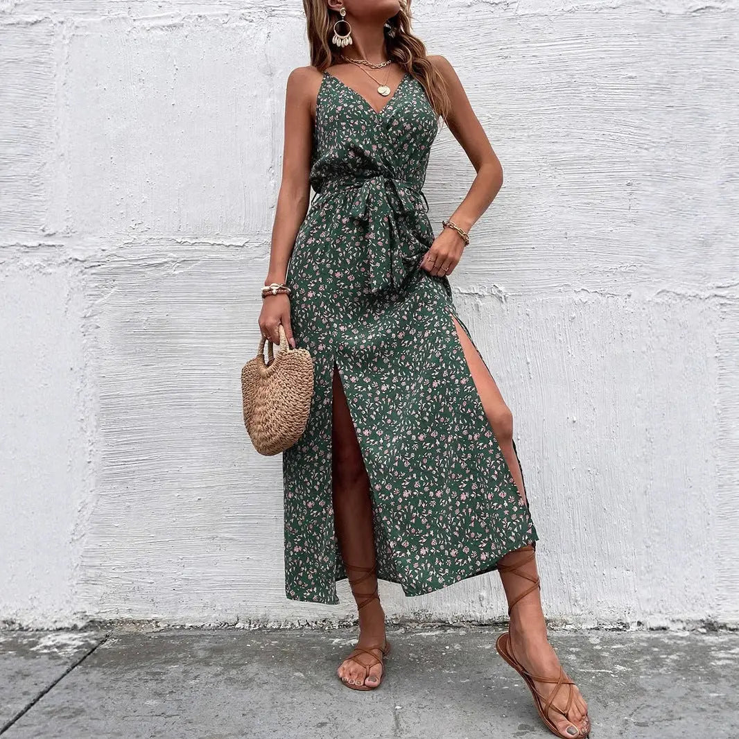 Women Clothes Summer Bohemian Strap Dress Printed Long Slit Maxi Dress Bella Mia